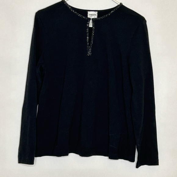 Chico's Tops - Chico’s Embellished Tunic Black Size 2 classic long sleeve stretchy fabric